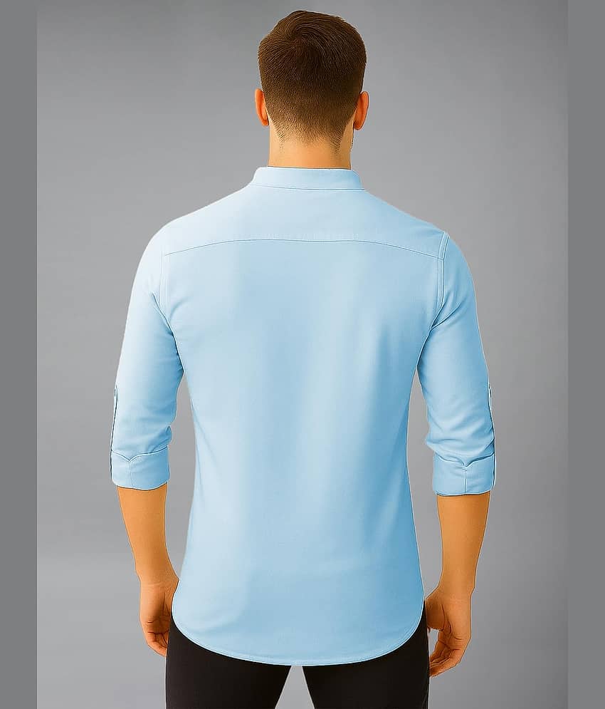 Vida Loca Cotton Blend Plain Shirt Style Kurta For Men ( Turquoise ) view 2