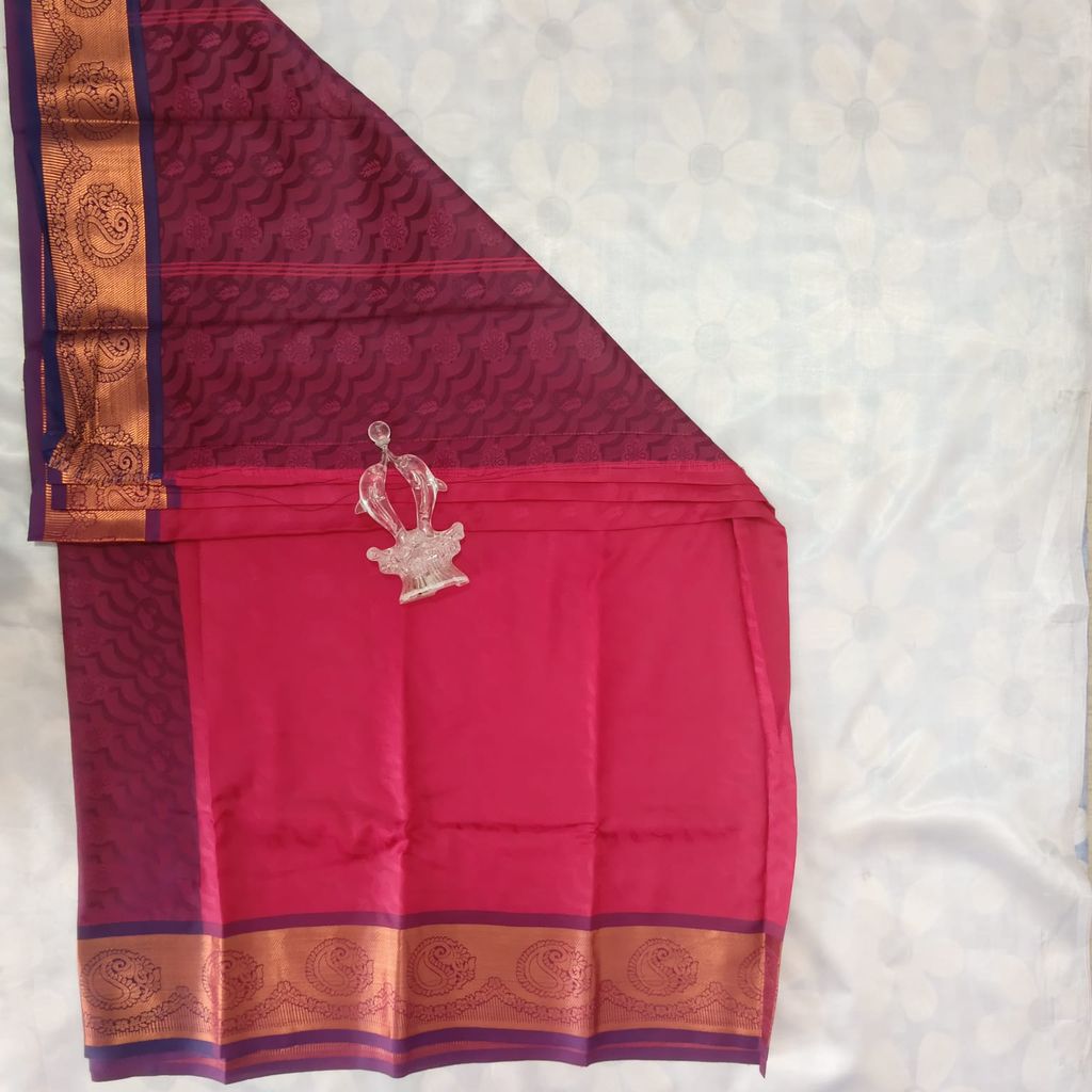 Poonthamil Silk Cotton Saree with Blouse - Rose view 2