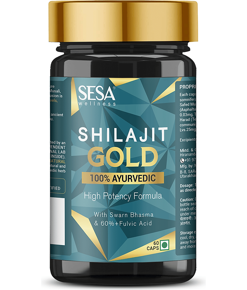 SESA Shilajit Gold 60 Capsules | Shilajit with Gold Swarna Bhasma | Helps Boost Stamina & Power | 100% Ayurvedic