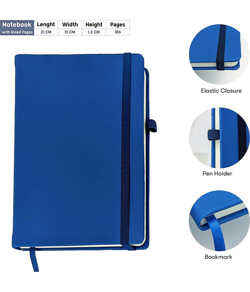 UJJi Blue Colour Notebook in PU Leather with Elastic Closure and Pen Loop view 2