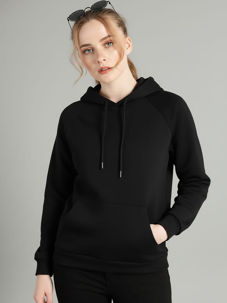 Womens Solid Hoodie with Kangaroo Pocket