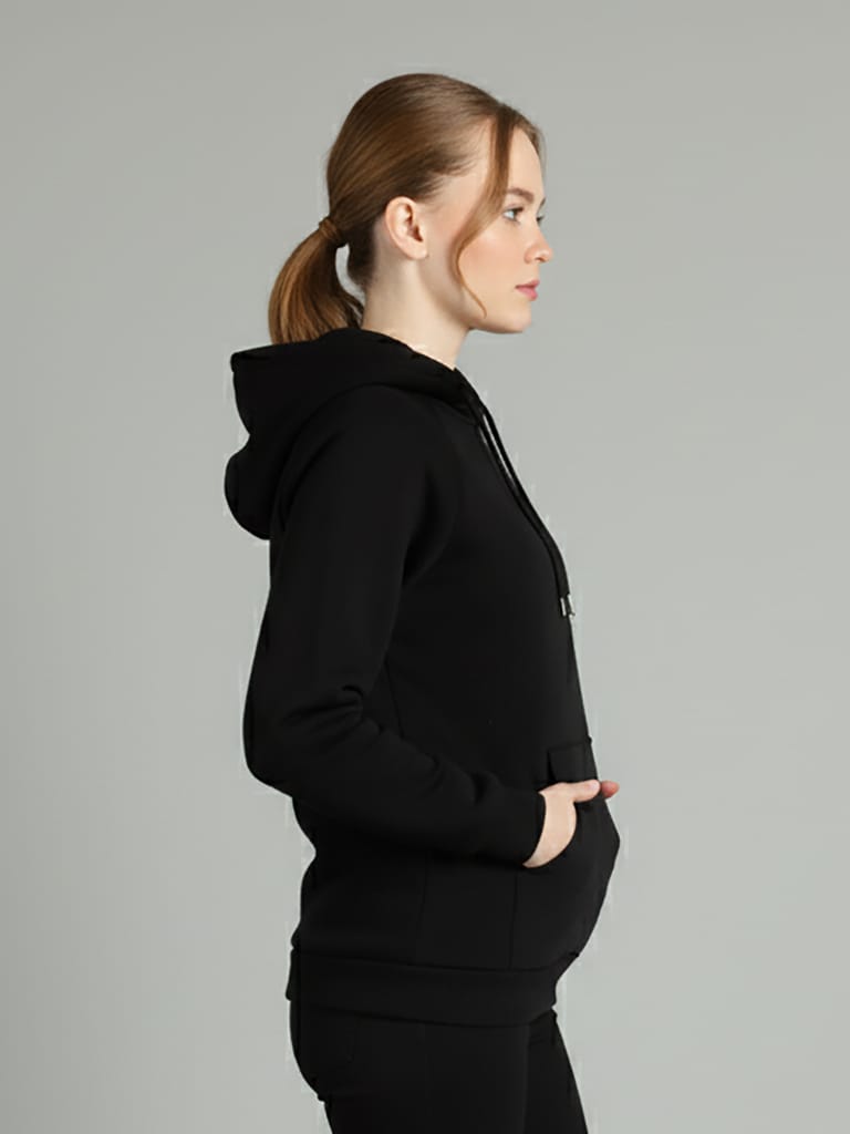 Womens Solid Hoodie with Kangaroo Pocket view 2