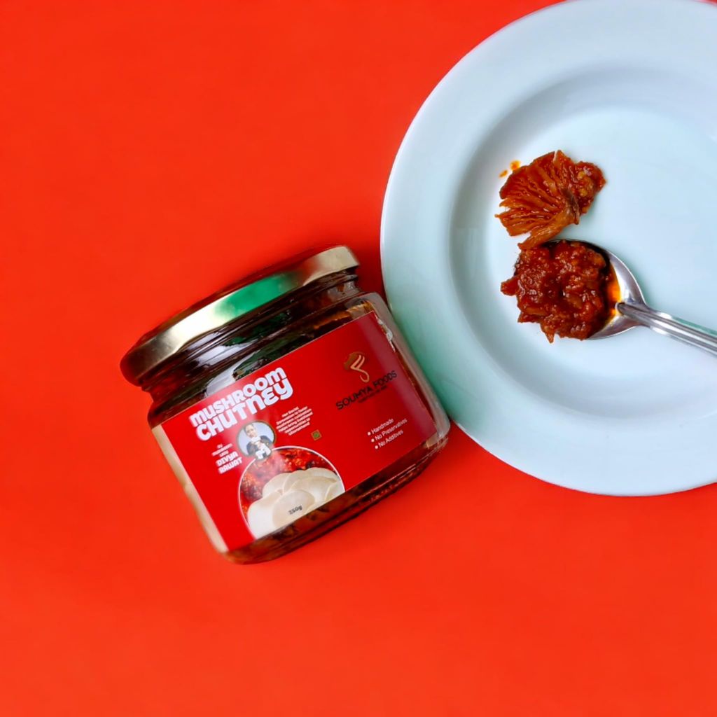 Soumya Foods- Hot & Spicy Mushroom Chutney 250 gms, Handmade product, Homemade Taste. Product of The Mushroom Lady view 2
