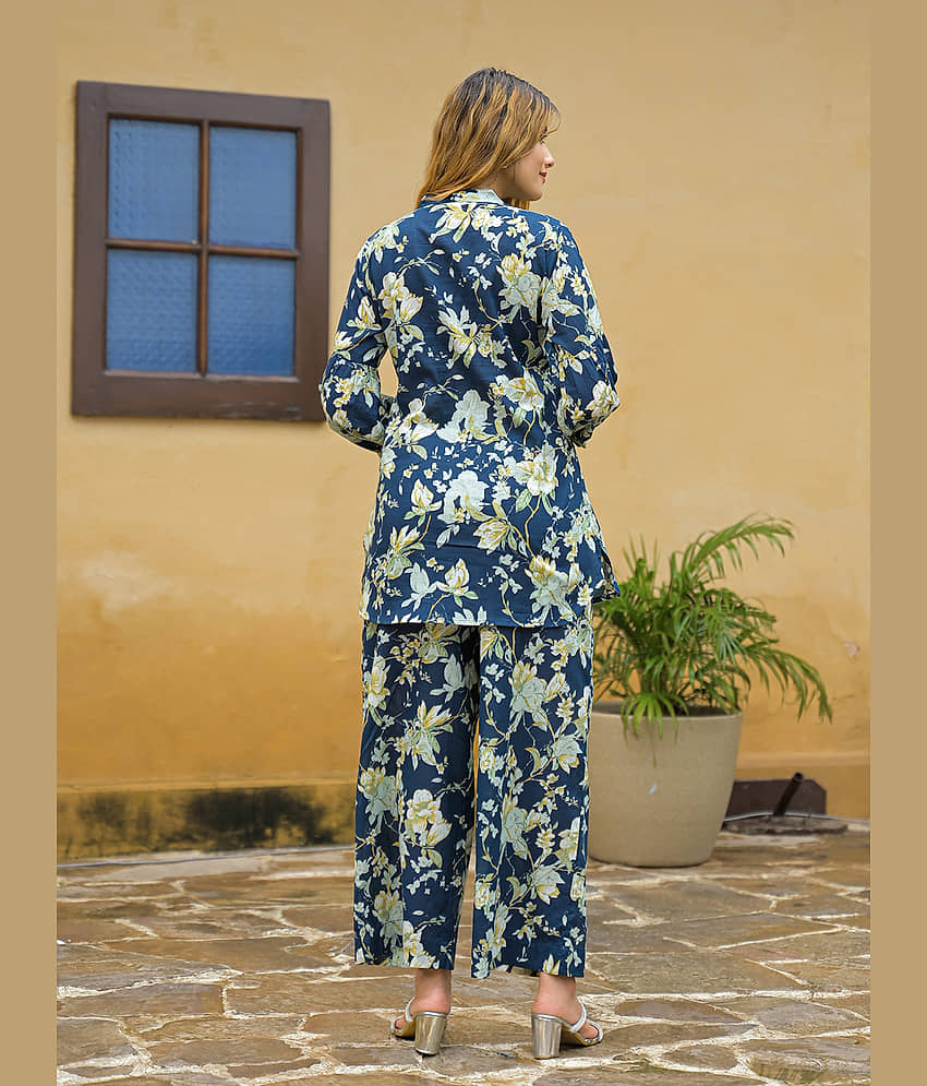 Divena Women Printed Tunic With Trousers Co-Ord Set ( Navy Blue ) view 2