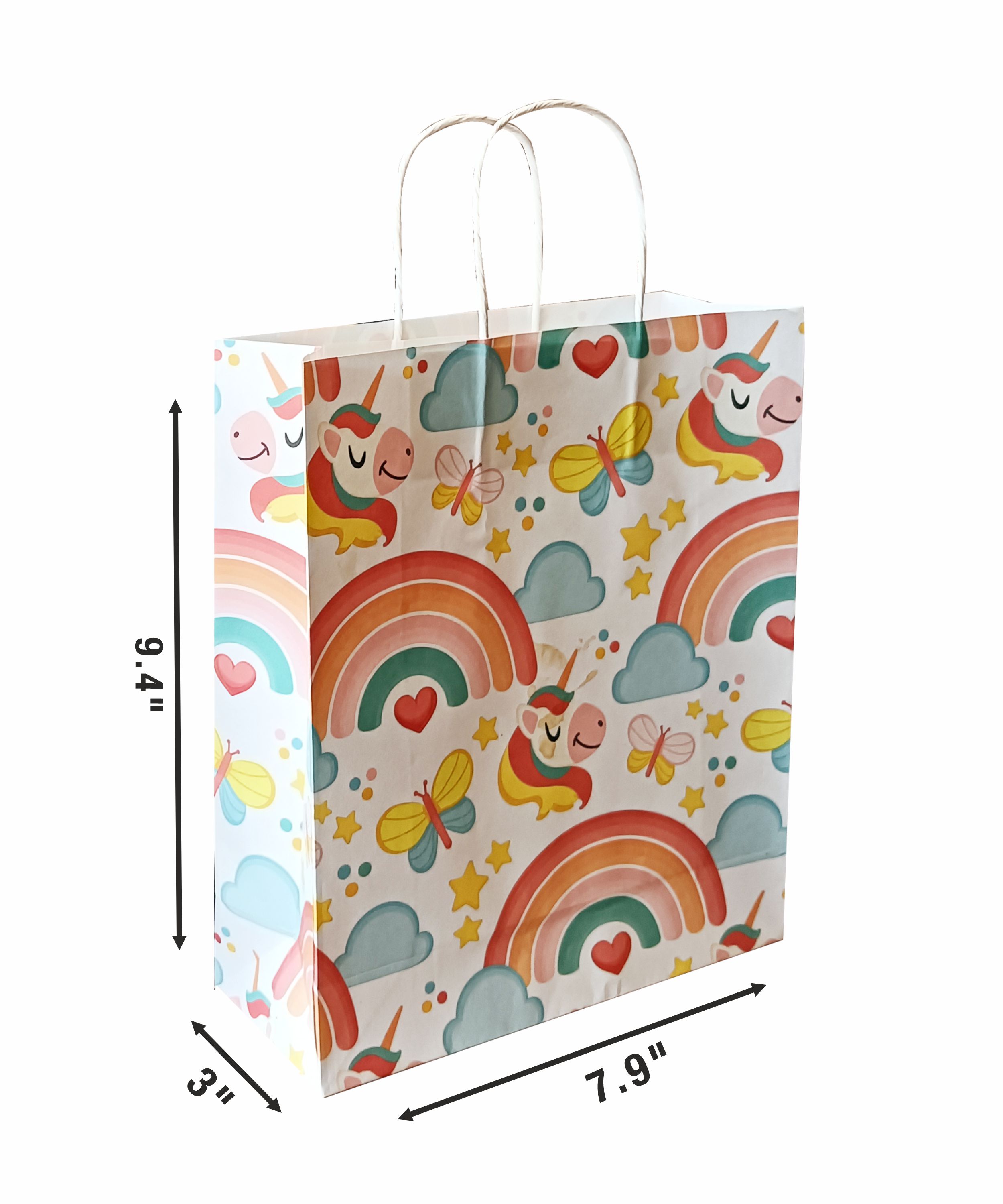 90 GSM Rainbow Unicorn Printed Small Paper Gift Bags, Ideal for Birthday Return Gifts, Kids Party, & Gifting on Special Occasions (Size: 9.4 x 7.9 x 3 inch) - 12 view 2