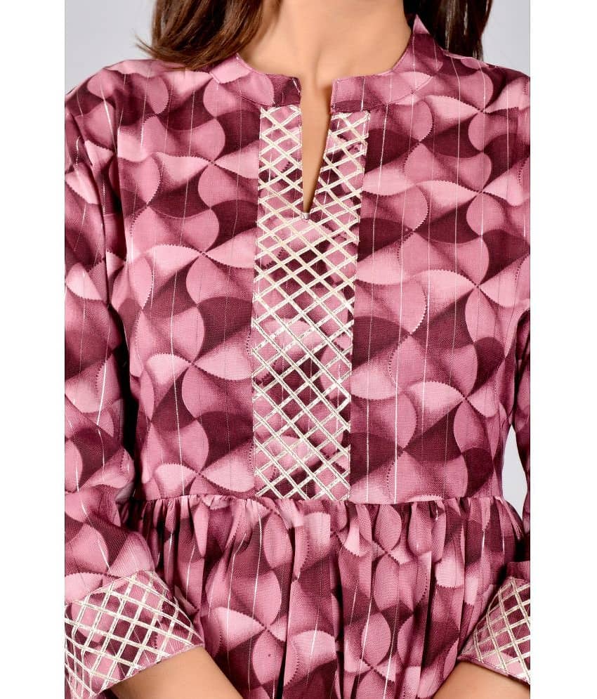 ZAMAISHA - Wine Rayon Women's Flared Kurti ( Pack of 1 ) view 2