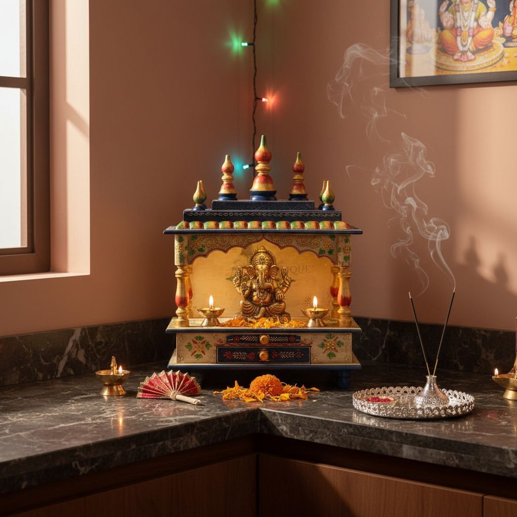 Wood Hindu Religion Painted Temple,Pooja Stand Mandir view 2