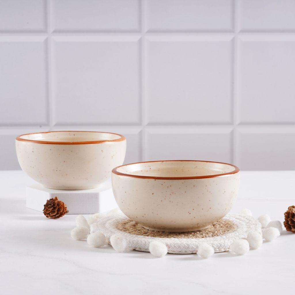 STOREPEDIA Handmade Ceramic Bowls, Matt Finish Serving Bowl for Vegetable Dessert Snack Fruits, Microwave Safe Bowl Set for Hotel Kitchen Gift, 250 ml Set of 2 Off White Color