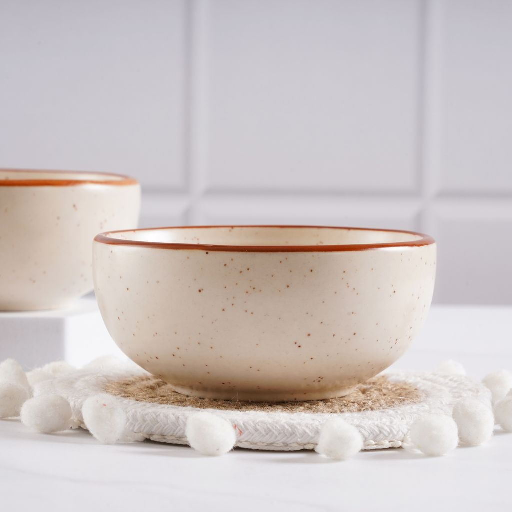 STOREPEDIA Handmade Ceramic Bowls, Matt Finish Serving Bowl for Vegetable Dessert Snack Fruits, Microwave Safe Bowl Set for Hotel Kitchen Gift, 250 ml Set of 2 Off White Color view 2