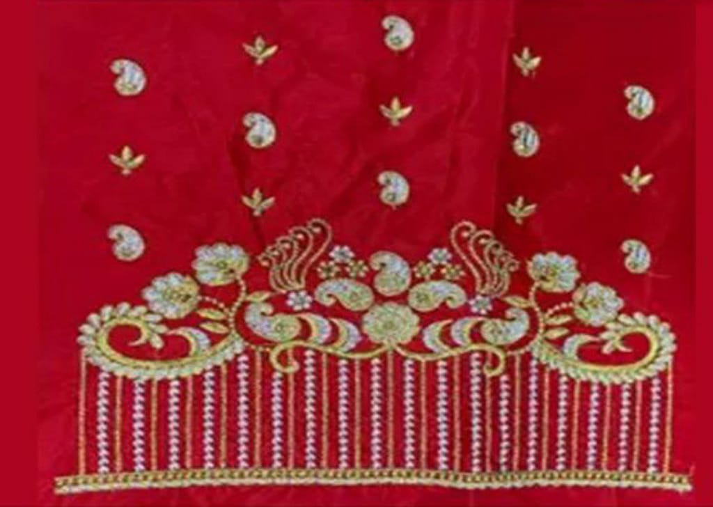 JANUS BOTIQUE & MATCHING CENTER - Red and gold zari and beads embroidery work blouse view 2