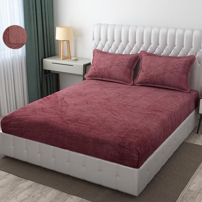 Brevard International Double Bed Flat Bedsheet | 190 GSM Flannel Super Soft Warm | With 2 Pillow Covers for Winters - 90x100 Inches, Mocha