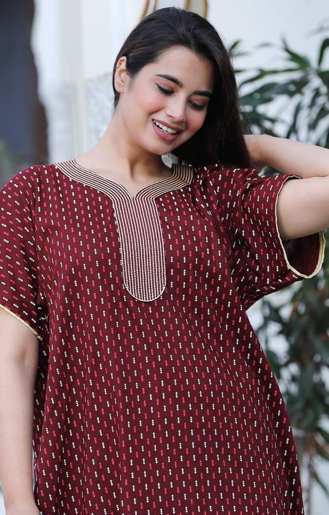 Women's Black Cotton Printed Kaftan Dress