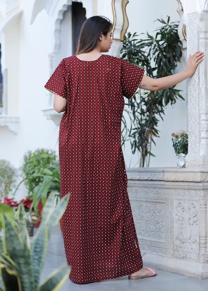 Women's Black Cotton Printed Kaftan Dress view 2