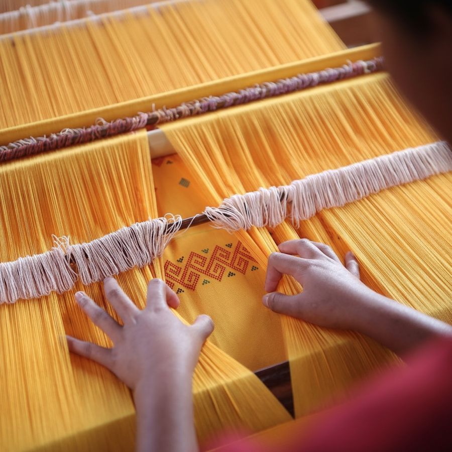 Hand-Woven Yellow Unstitched Ethnic Fabric view 2