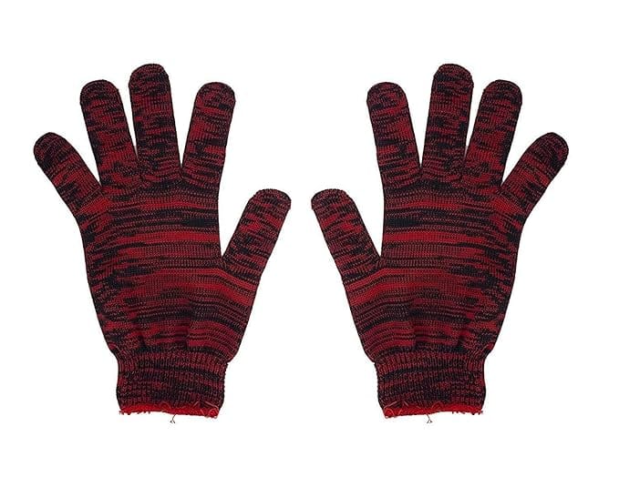 Unisex Red and Black Knitted Wool Gloves for Men and Women