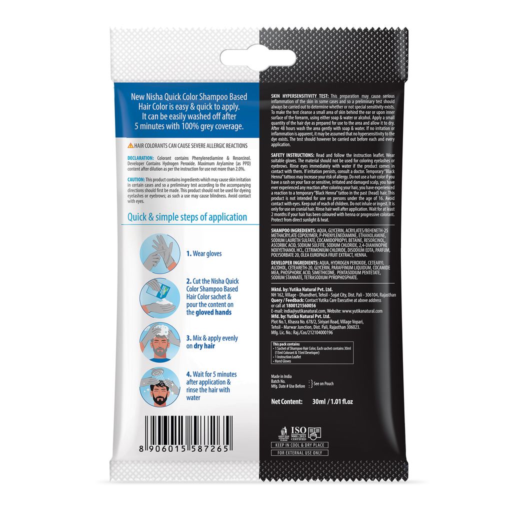 Nisha 5 Minute Shampoo Hair Colour Original Black 20ml Pack of 8, 5 Weeks Long Lasting Hair Colour Shampoo view 2