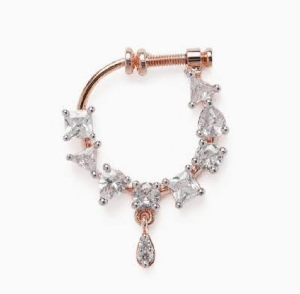 Solitaires ad stone American diamond awesome look like womens and girls look like rose plated NATH view 2