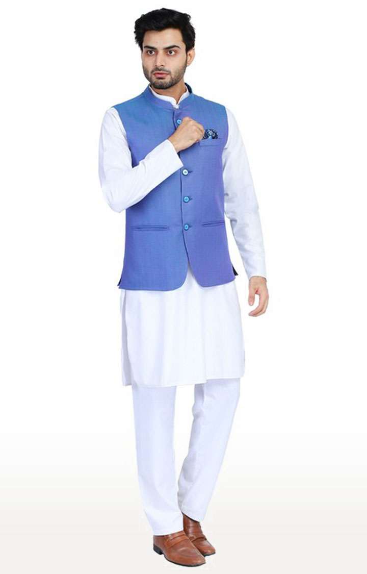 Tahvo Men Blue Nehru Jacket view 2