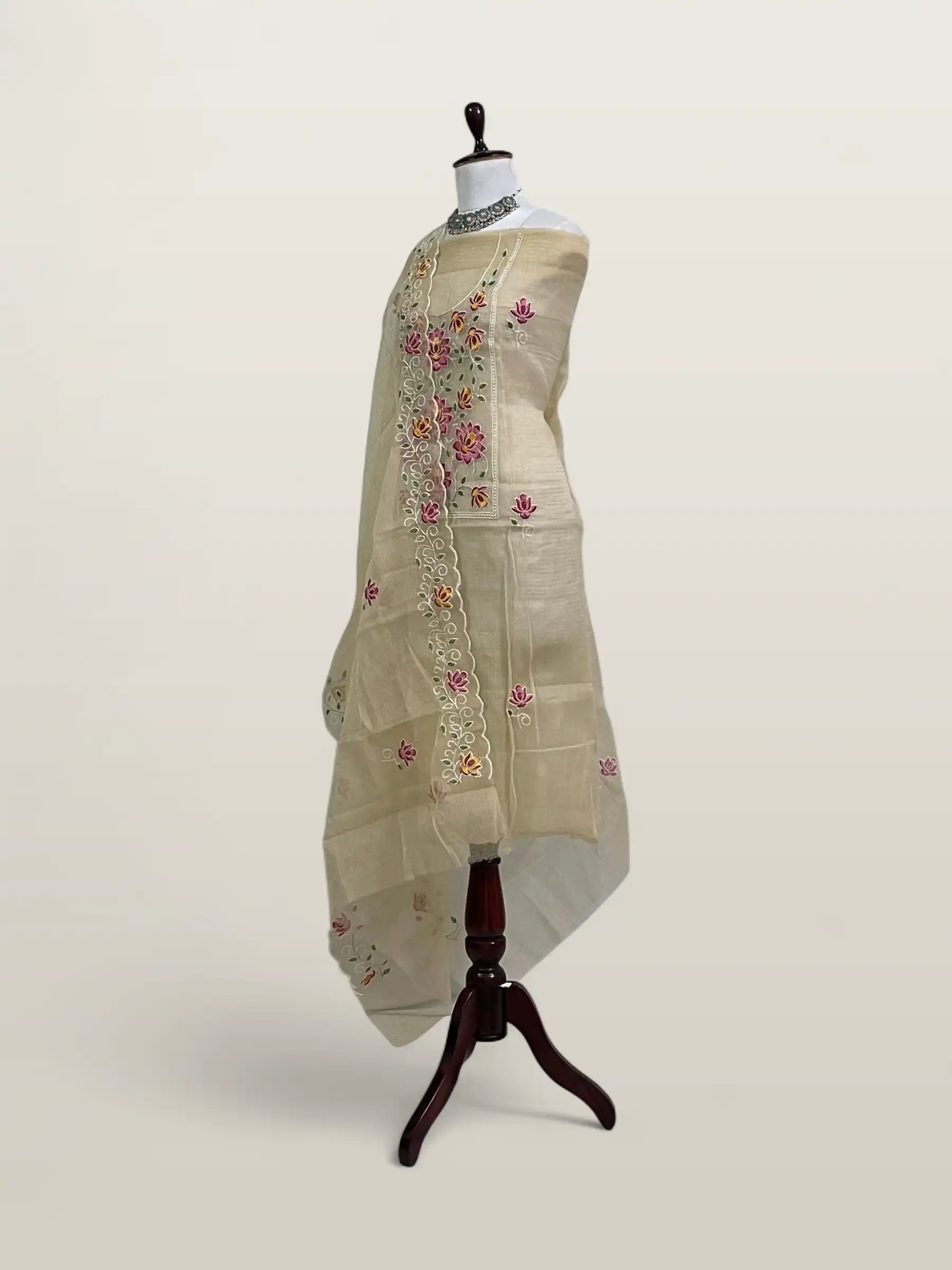 Kota Doria Dress Material Biscuit Beige Floral Buti view 2