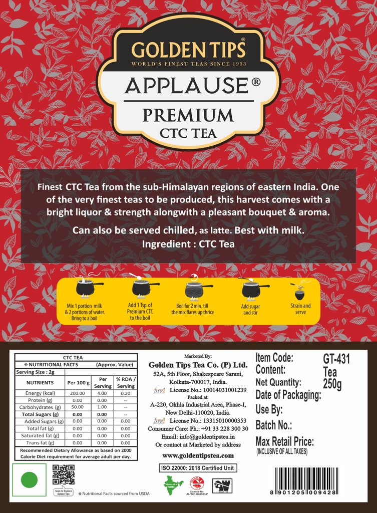 Golden Tips Applause Premium CTC Tea – Strong Assam CTC Black Tea,Rich Aroma & Full-Bodied Taste,Best with Milk (250g) view 2