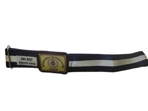 Navy Blue School Belt with White Stripes and Buckle view 2