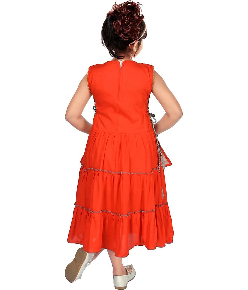 M.MONGELA DRESSES Cotton Blend A-line Dress For Girls ( Pack of 1 , Red ) view 2