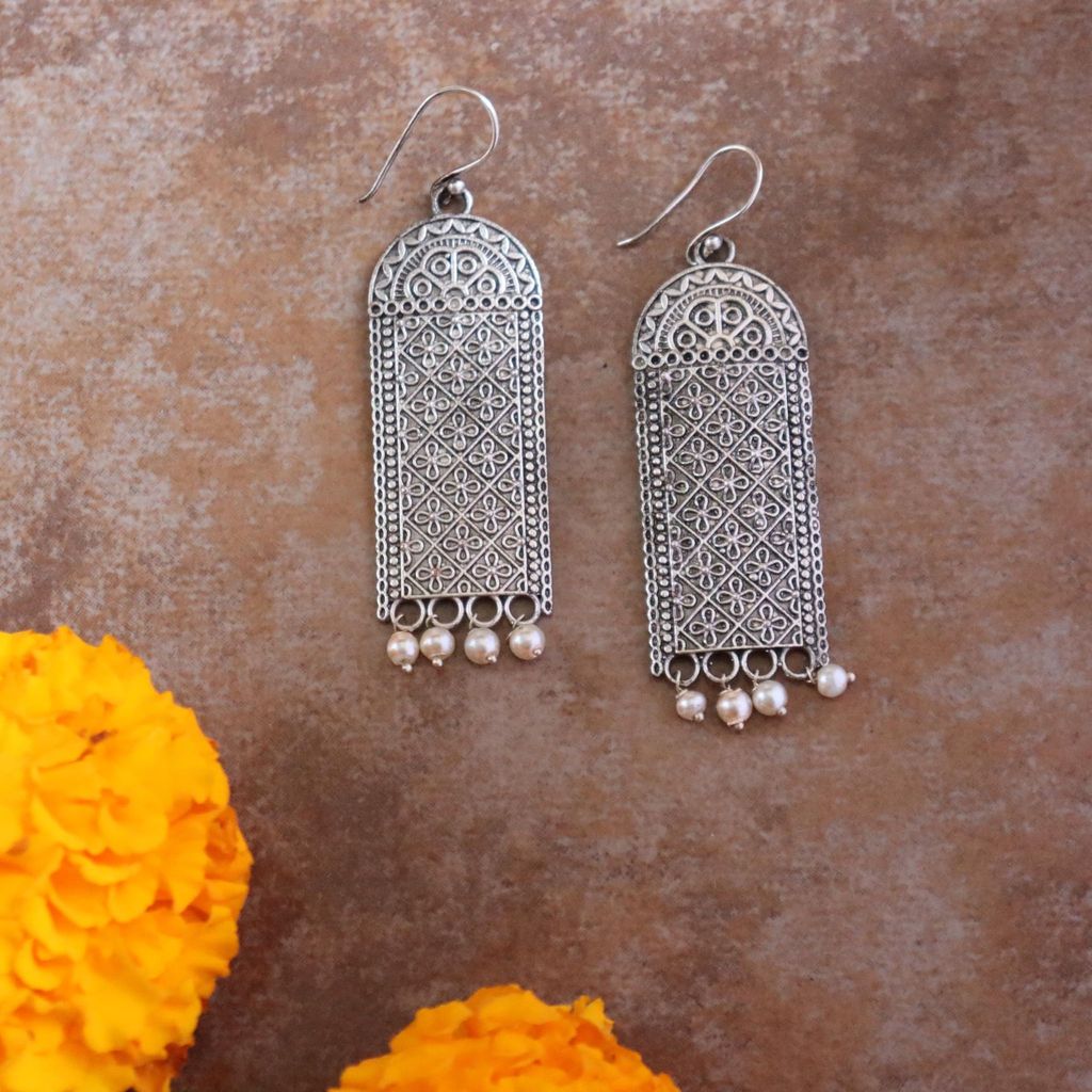 iha Elegant |Trendy Oxidized Dangler Earrings with Faux Pearls| Earrings for Women and Girls view 2