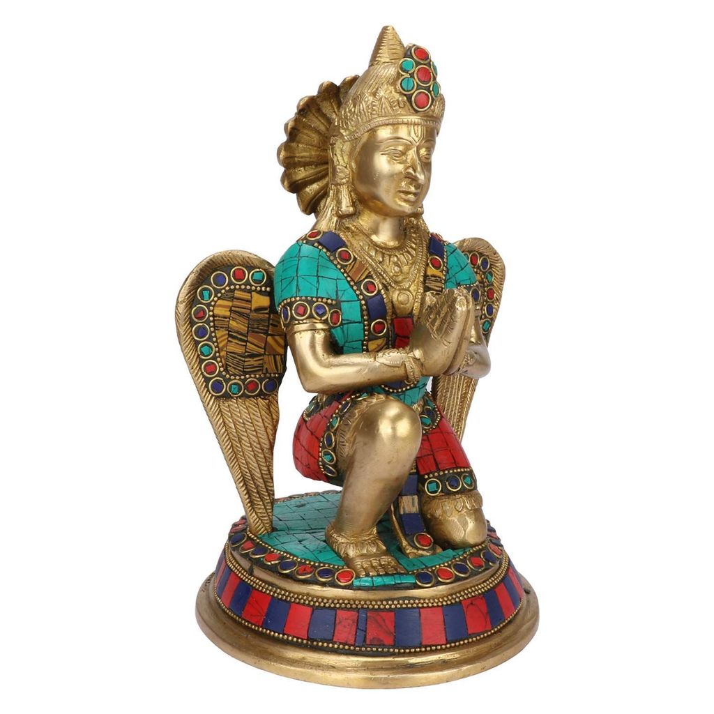 ARTVARKO Brass Vishnu Garuda Vehicle Eagle Murti Idol for Home Office Decor Vastu Gift Item Multiclor Stone Decoration Height 9 Inch view 2
