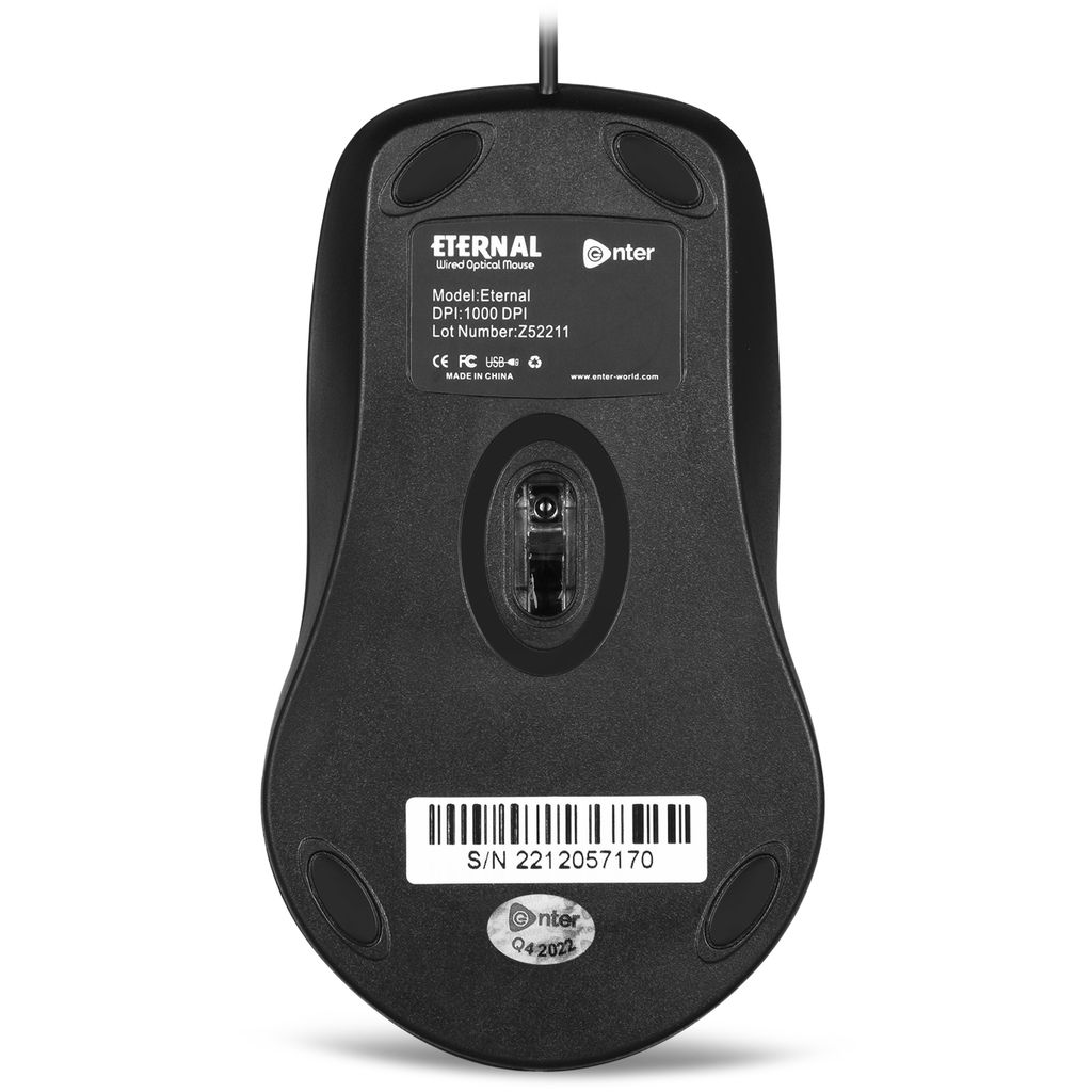 Enter Eternal Wired Optical Mouse | 1000 DPI High-Precision Sensor | 3-Button Design | Ambidextrous Ergonomic Shape | Plug & Play | Black view 2