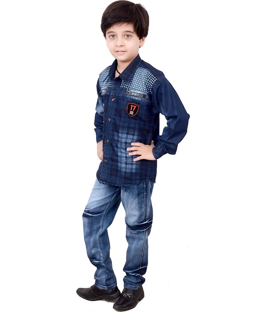 Arshia Fashions Pack of 1 Boys Cotton Blend Shirt & Jeans Set ( Blue ) view 2