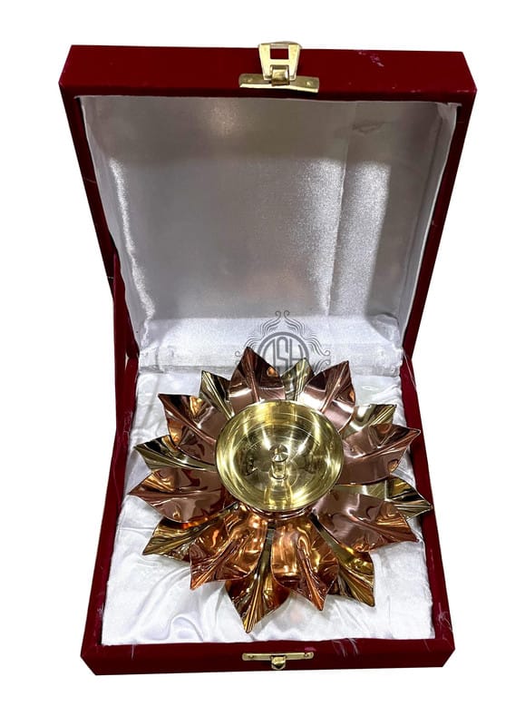 Copper Brass Diya for Pooja Room Lotus Shape with Gift Box Akhand Jyot Diya Deepak for Diwali Festival Gift Item (Large) view 2