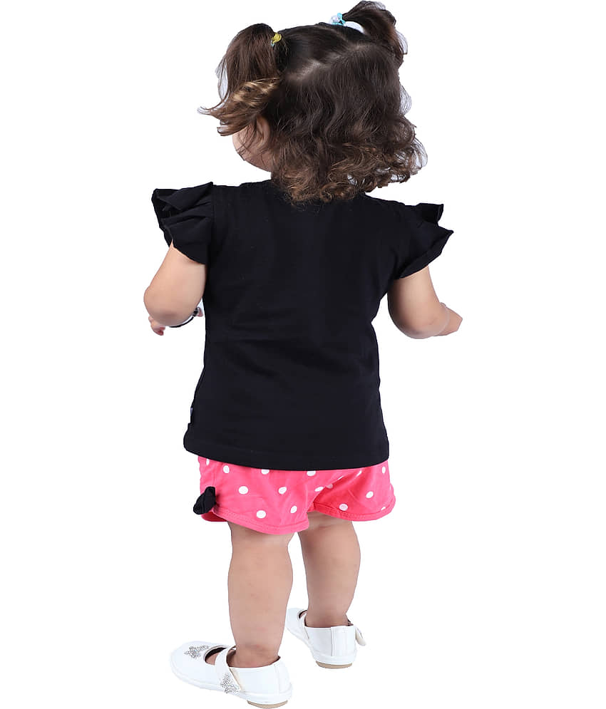 CATCUB Baby Girls 100% Cotton T Shirts & Shorts ( Black ) view 2