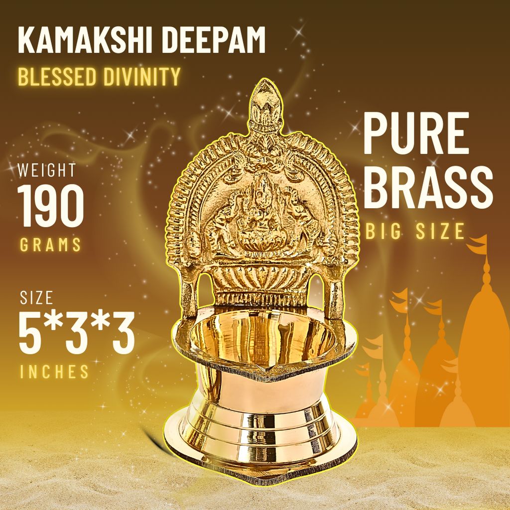 Kamakshi deepam brass 3x3x5 inch big size | 190 grams | Kamatchi vilakku | Kamakshi Devi Oil Lamp (12 cm Long) by Bulky Santa view 2