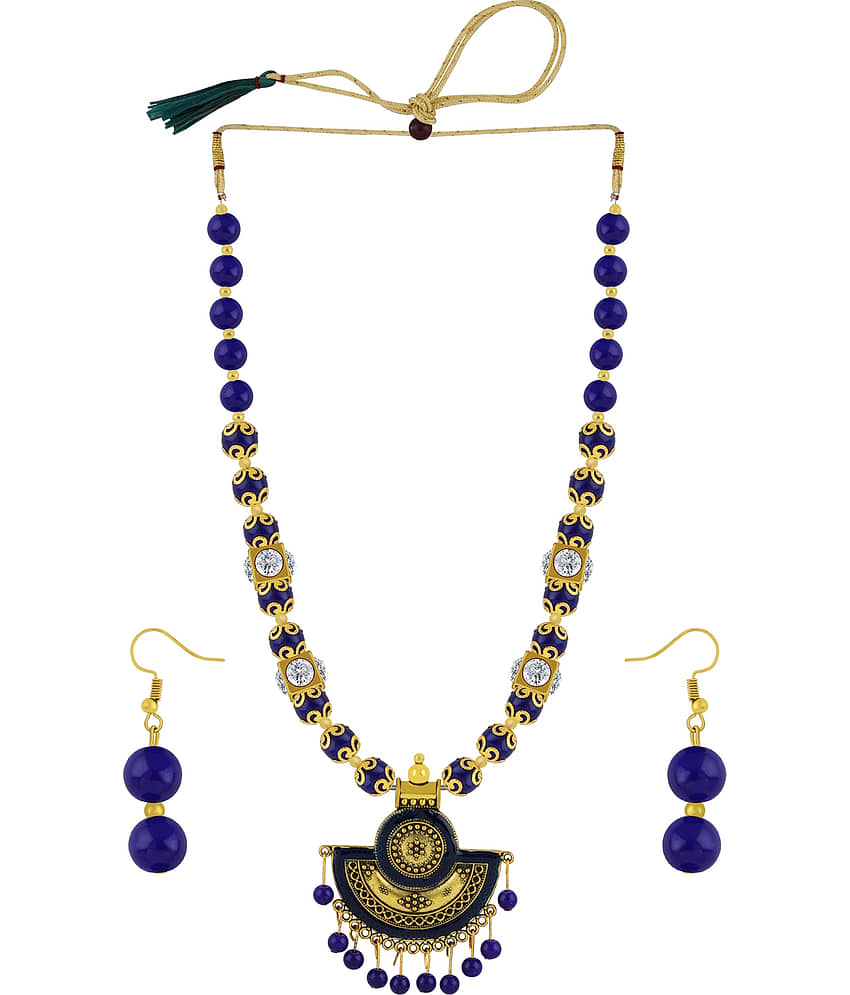 ShreejiHuf Alloy Blue Traditional Necklaces Set Long Haram view 2