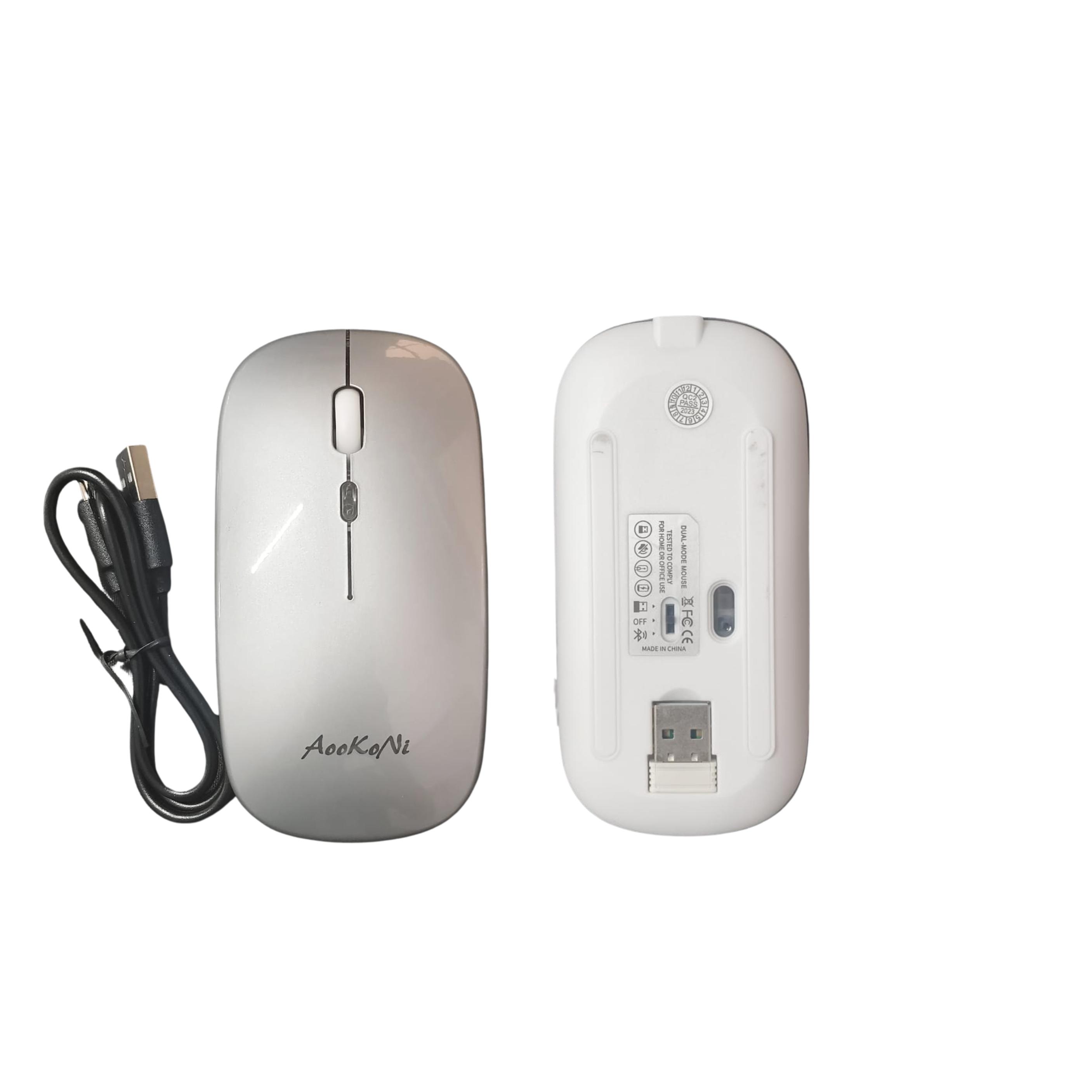 AOOKO NI | WF- 01| RECHARGEABLE WIRELEES MOUSE| NANO USB RECEIVER | SILVER view 2