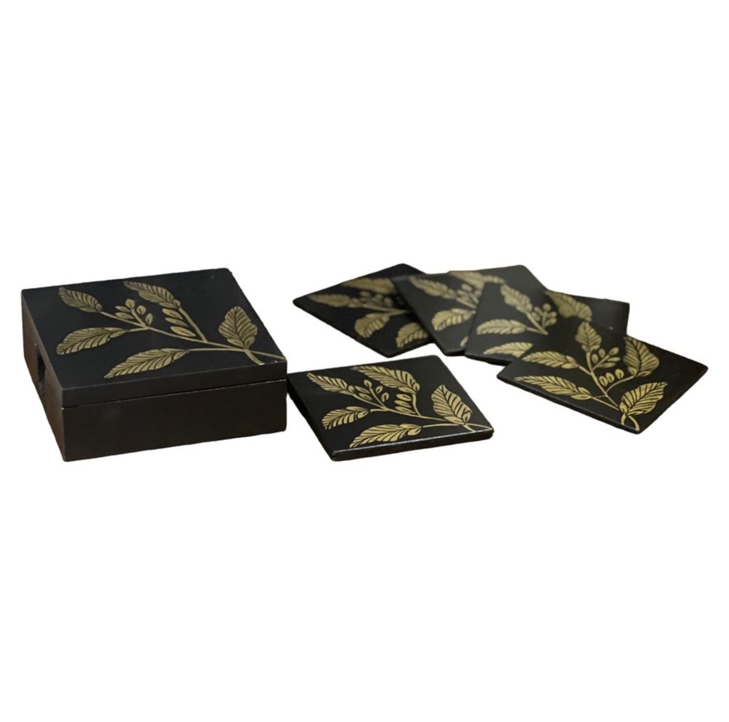 Wooden handpainted coasters set of 6 plates for home kitchen and dinning decor. view 2
