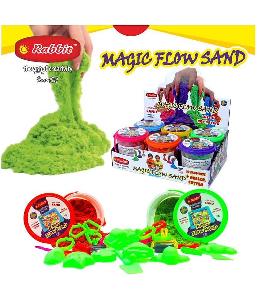 2 Sand Bucket 500 gms| Sand Play toy|Kids playing with Sand|Outdoor and Indoor Play Sand Kit|Sand toy| Perfect Creative products for Kids Boys Girls|Combo Pack Contains 2 Sand Bucket with 10 Sand toys each + 1 ROLLER & Cutter| sand clay with moulds| view 2