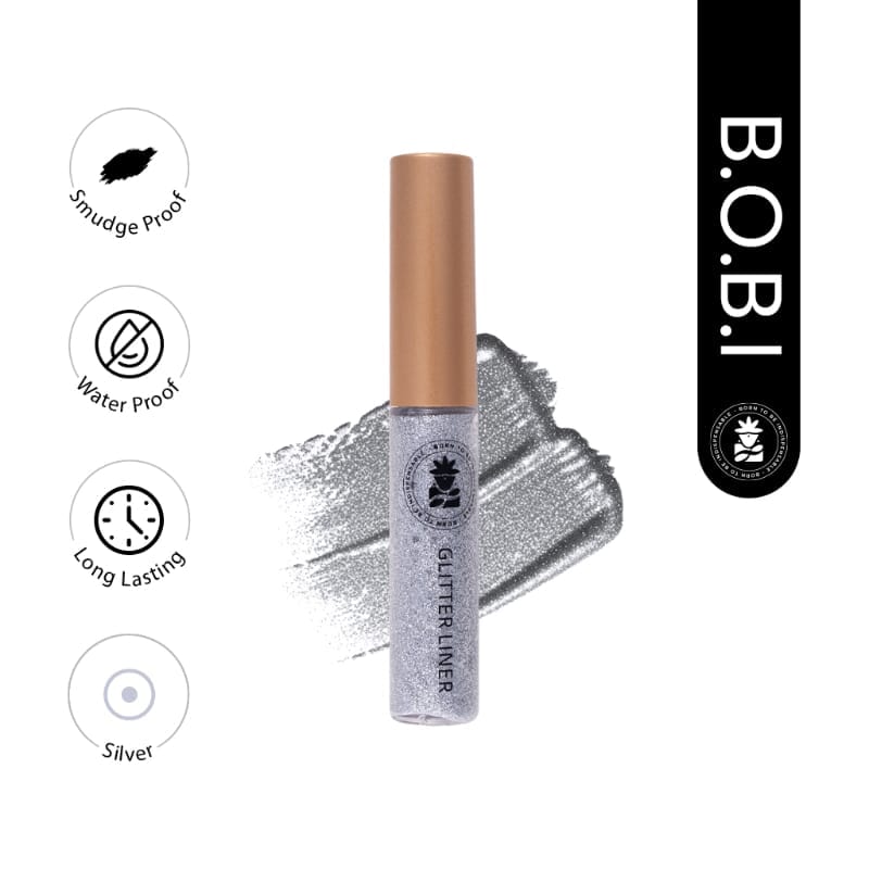 BOBI Glitter Eyeliner Silver | Diamond Sparkle Finish | Waterproof Long Wear | Quick Dry Smudge proof | Felt-Tip Precision | Cruelty-Free Paraben-Free-5ml view 2