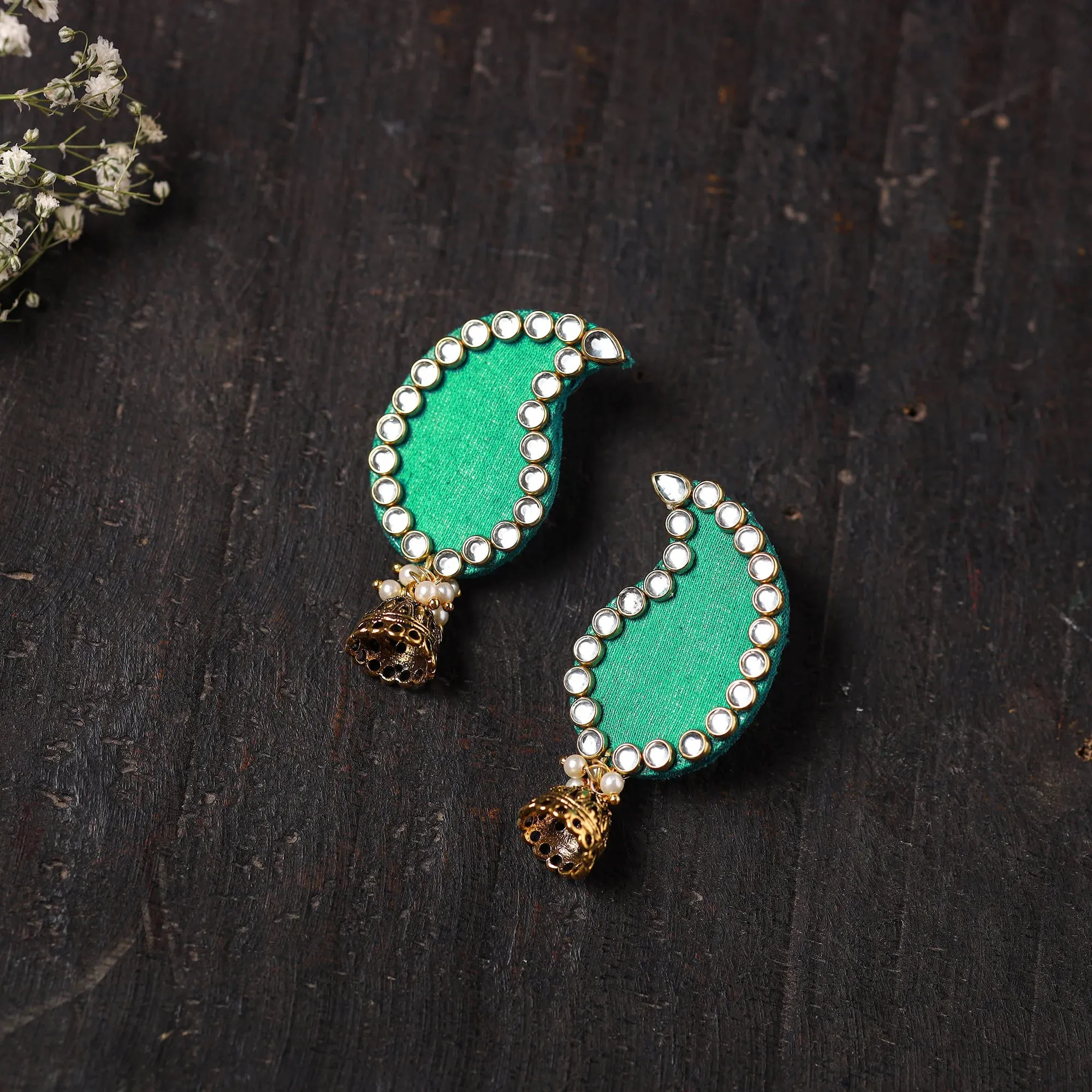 Green - Saanvi Stone Work Fabart Earrings view 2