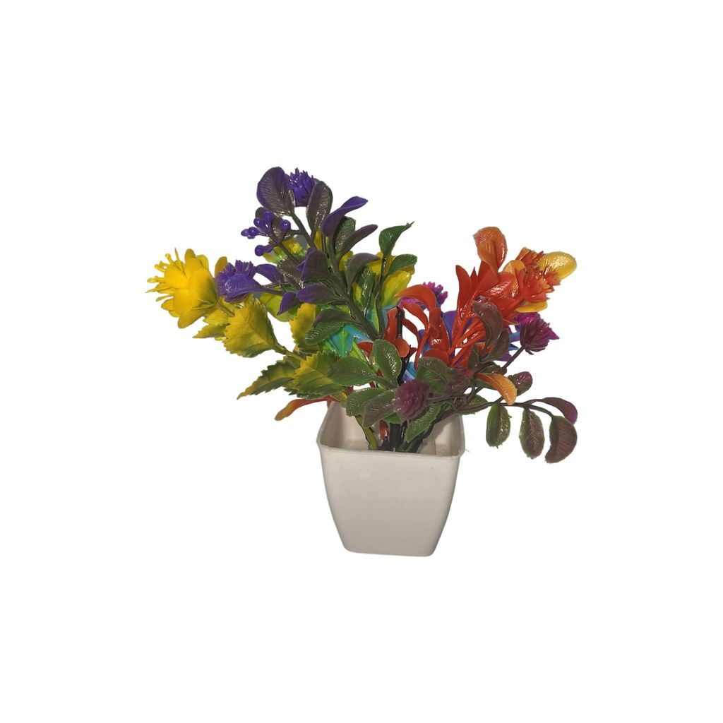 vibrant multi-color artificial flower bouquet in white square pot view 2