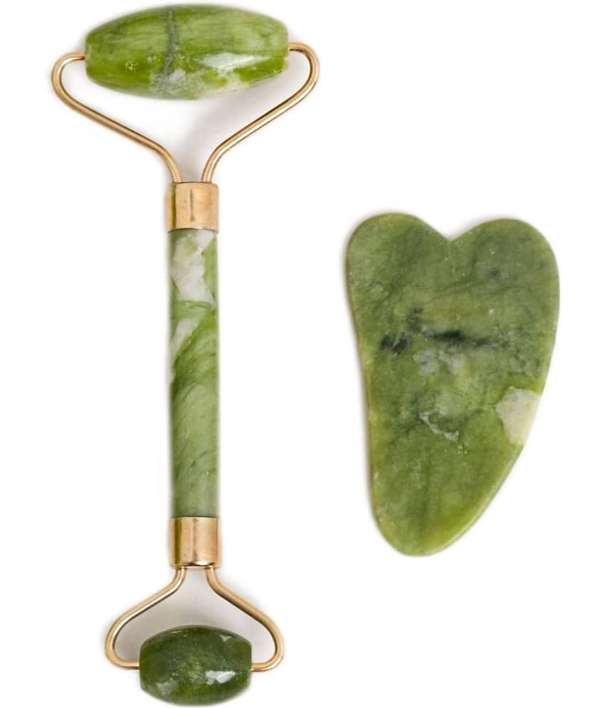 Saturn by GHC Jade Roller Face Massager with Gua Sha, Improves Skin Elasticity, Reduce Wrinkles, Natural Massager (Green)