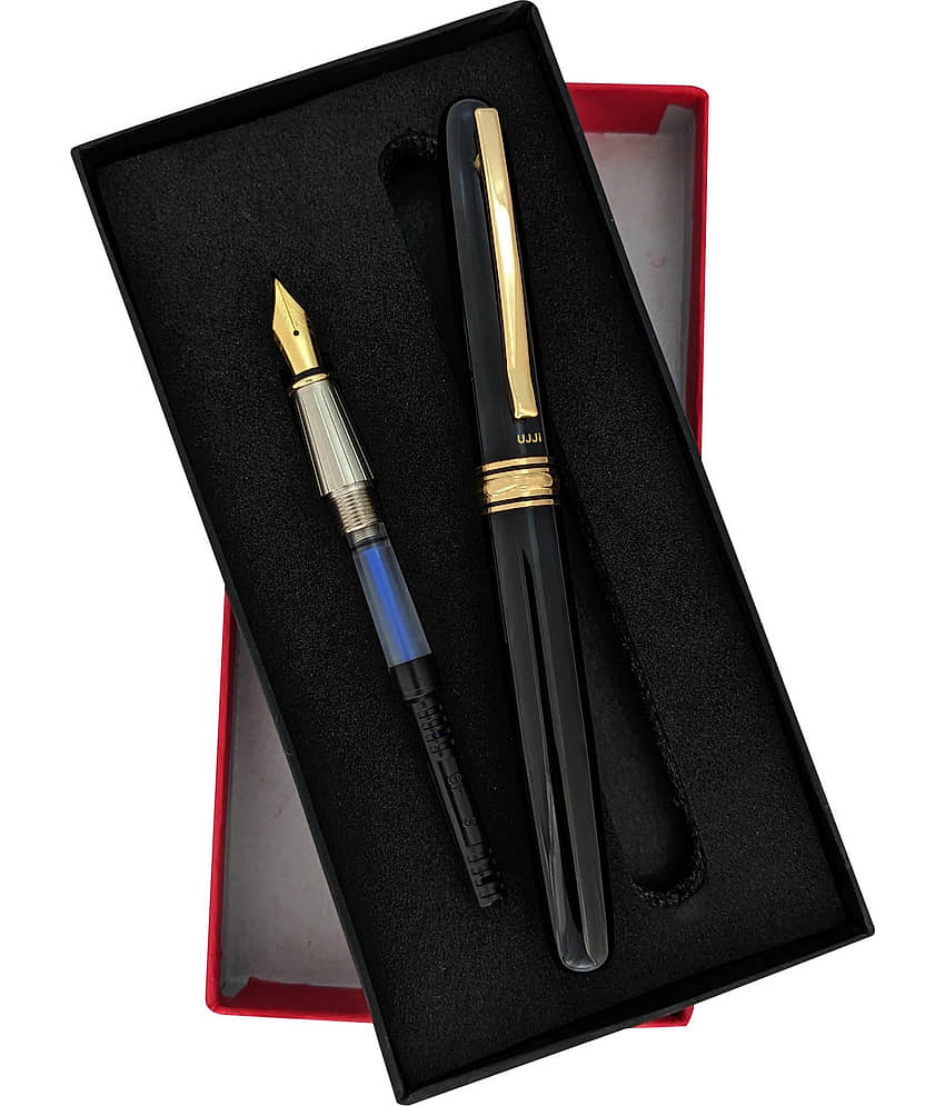 UJJi 2in1 Golden Clip Black Fountain & Roller Ball Pen (Blue Ink) Fountain Pen view 2