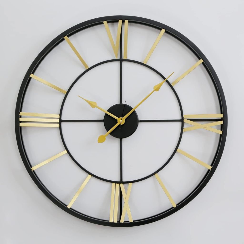 LIGHT ANGLE Metal Designer New Roman Number Heavy Metal Morden Wall Clock (Double -Ring) Black view 2