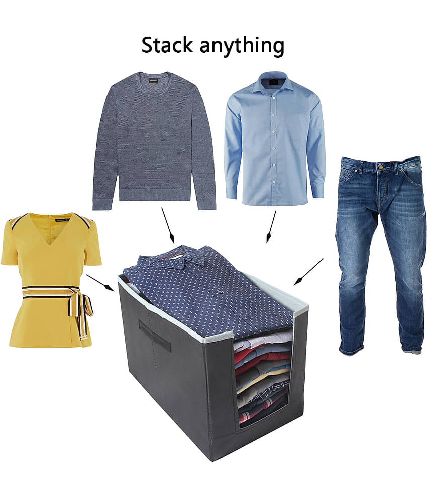 PrettyKrafts Shirt Stacker Closet Organizer - Shirts and Clothing Organizer - Exile (Set of 2) - GreyBlack view 2