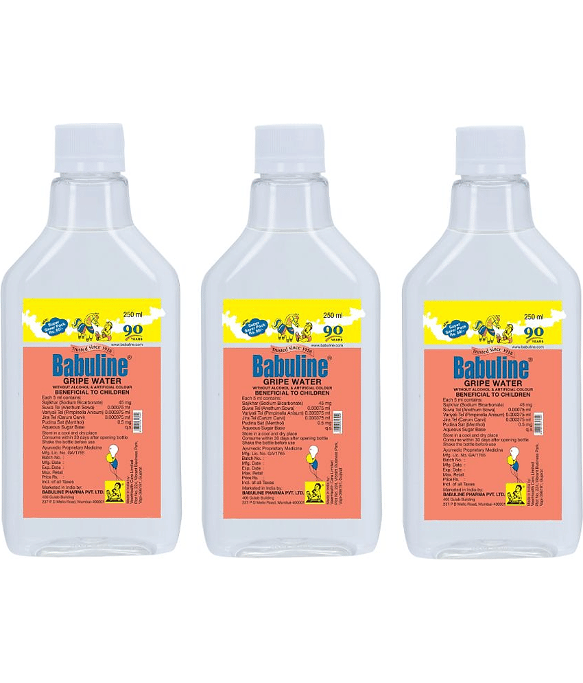 Babuline Gripe Water for Kids 250ml for Stomach Pain Relief Colic & Teeth Pain Relief for Baby Pack of 3