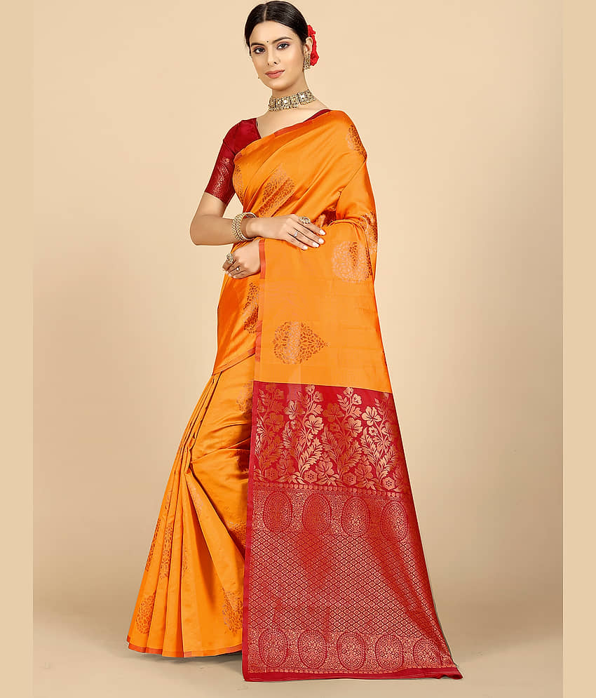BLEESBURY Banarasi Silk Woven Saree With Unstitched Blouse Piece ( White ) view 2