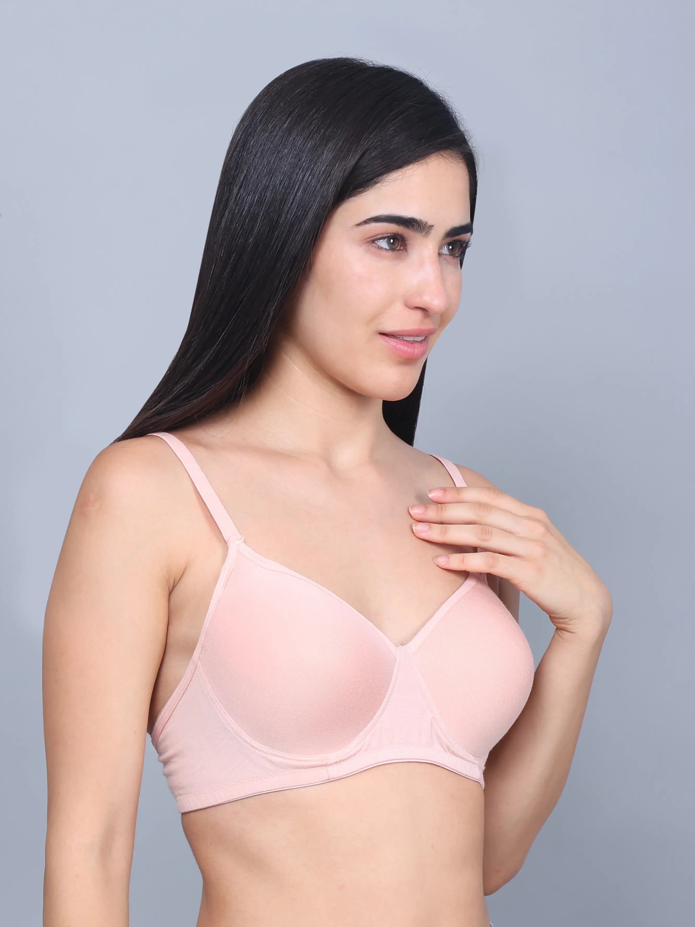 Full Coverage Bamboo Padded T-Shirt Bra Beige – Soft, Supportive, Non-Wired & Eco-Friendly view 2