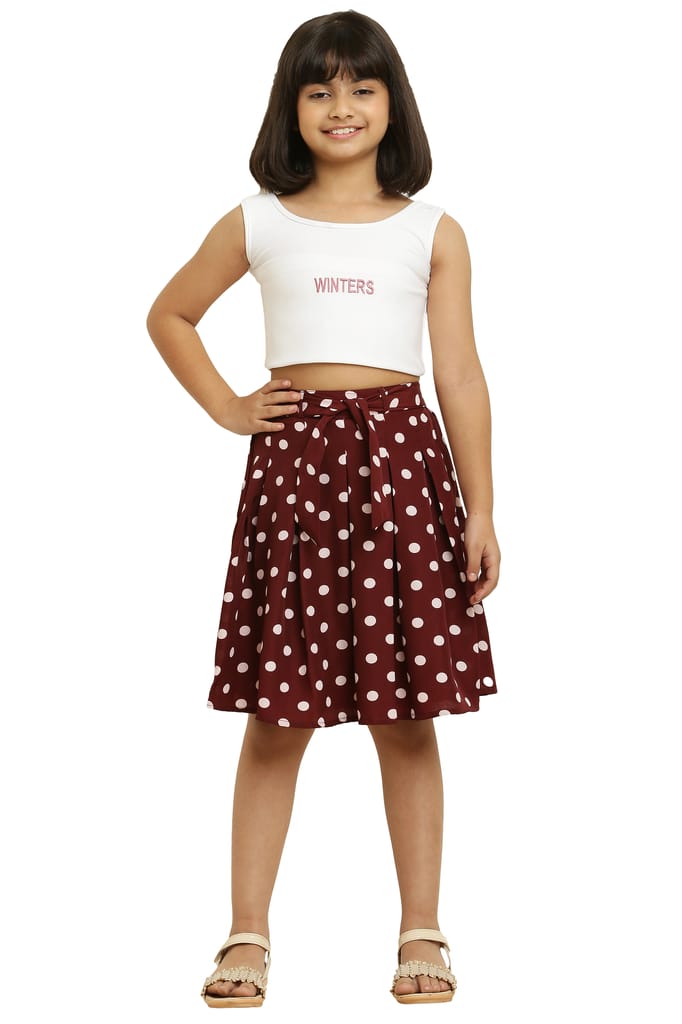Cute Fancy Skirt Brown Dot For Girls.