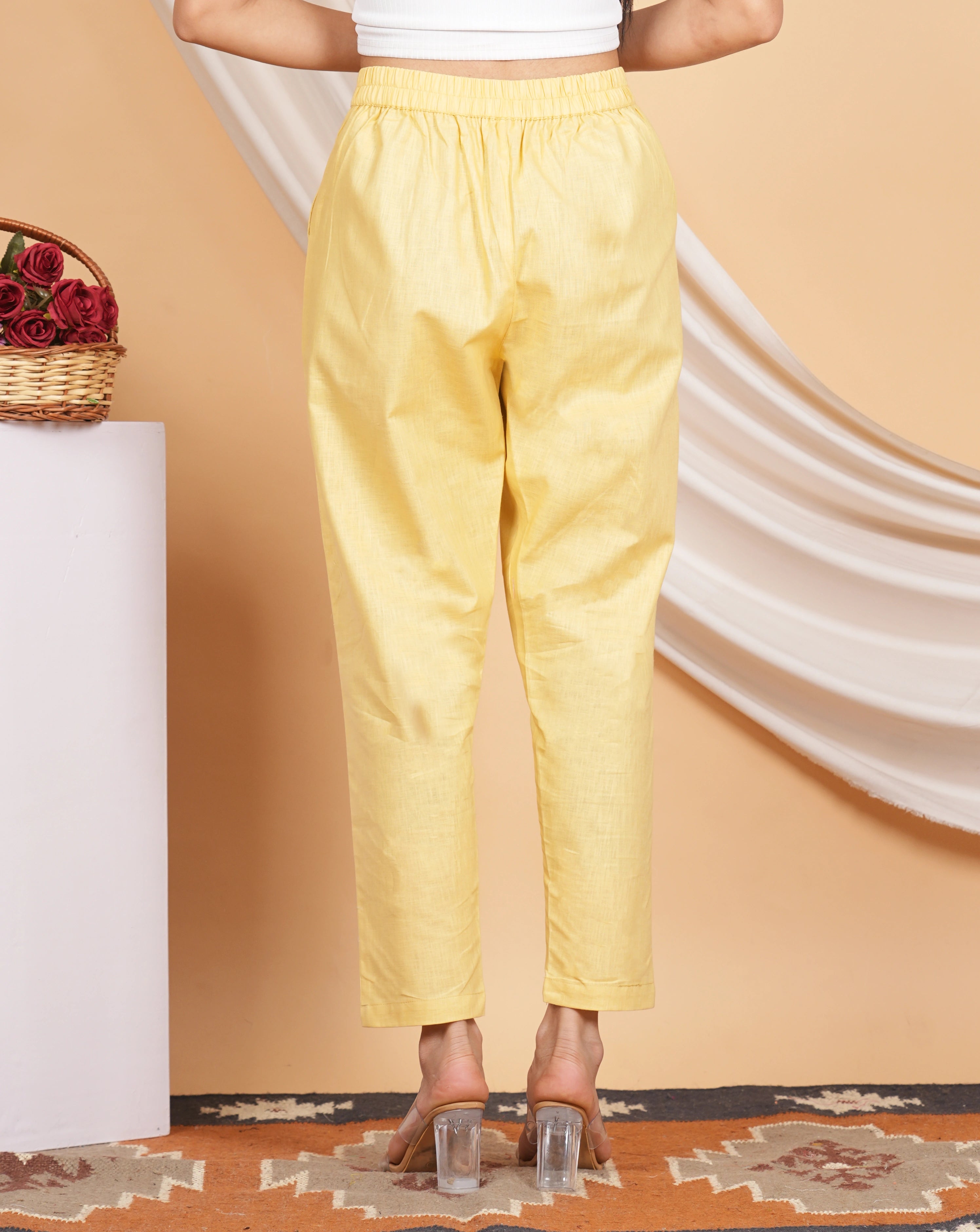 Women’s Linen Palazzo Pants – Effortless Style & Breathable Comfort | Yellow view 2