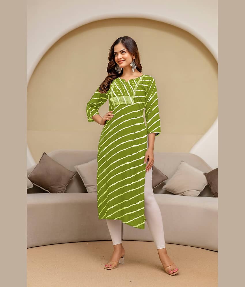 Kapadia Women Rayon Embroidered Straight Kurti ( Green ) view 2